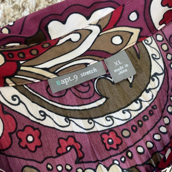 Apt. 9 XL Purple White Paisley Crinkle Collared Button Up Blouse Whimsygoth Boho - Picture 6 of 10